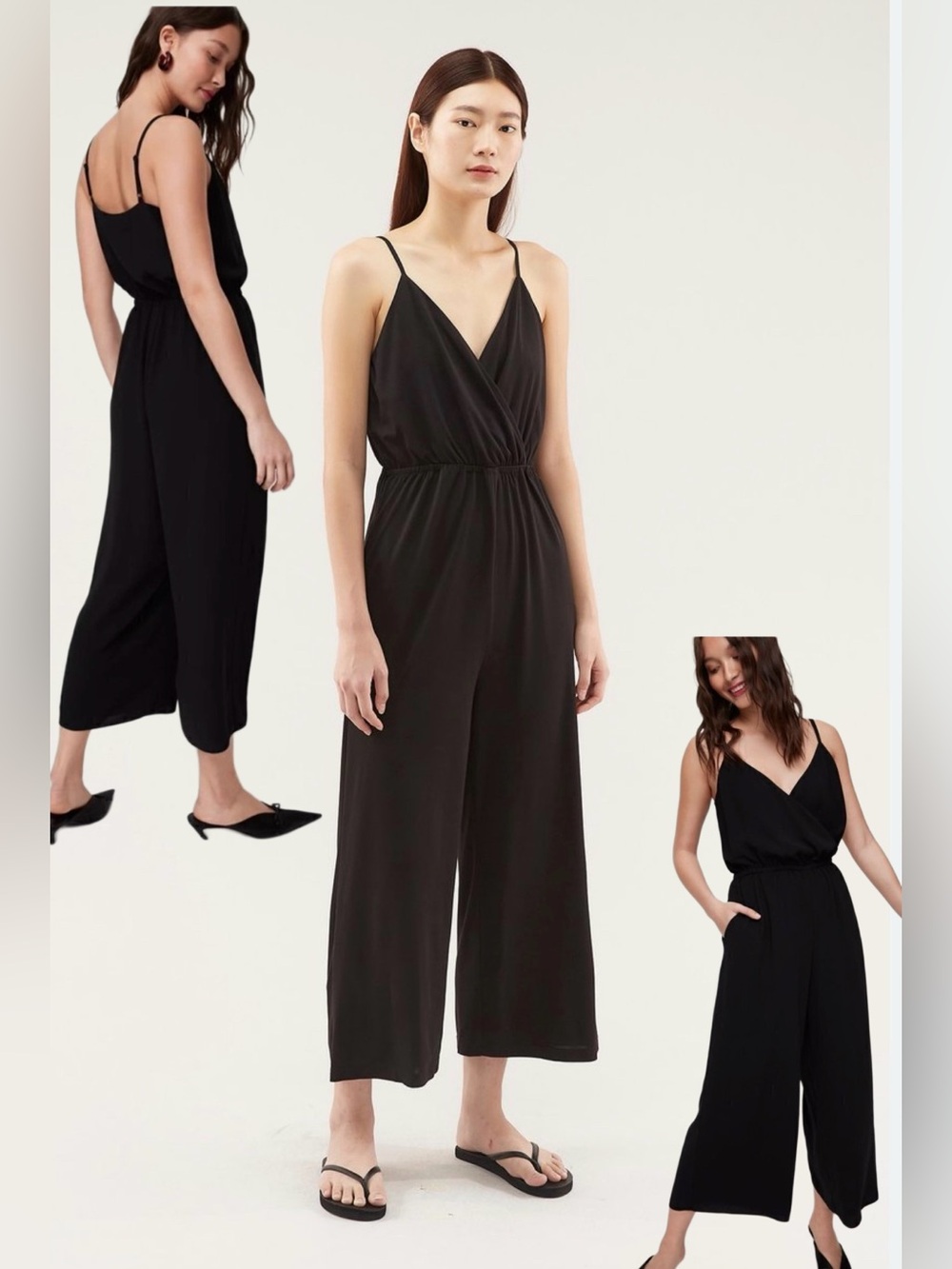 Aritzia Wilfred Womens Black Wide-Leg Spaghetti-Strap Jumpsuit